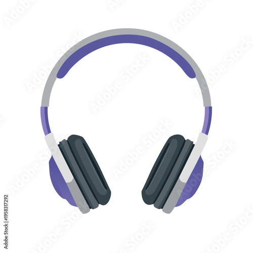 Modern headphones with purple and gray accents isolated on a neutral background
