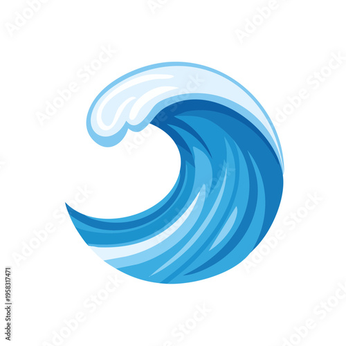 Stylized blue ocean wave with white foam crest, artistic representation of water movement