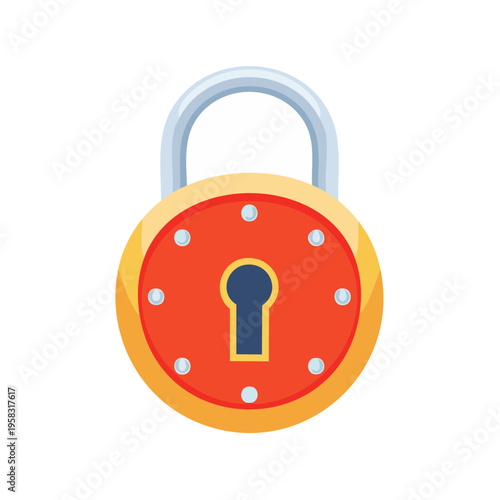 Cartoon illustration of a closed red and gold padlock with a silver shackle