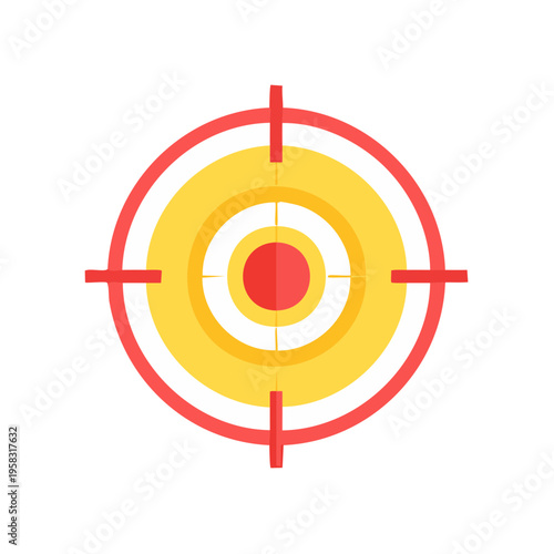 Vector illustration of a stylized target with concentric circles and crosshairs in red and yellow colors