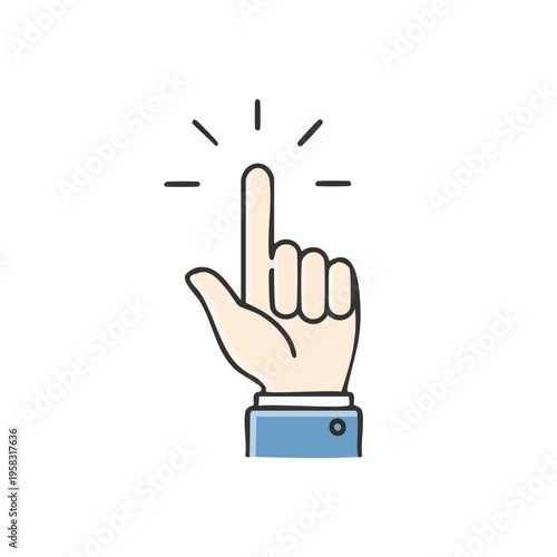 Human hand in suit jacket pressing with index finger and radiating lines