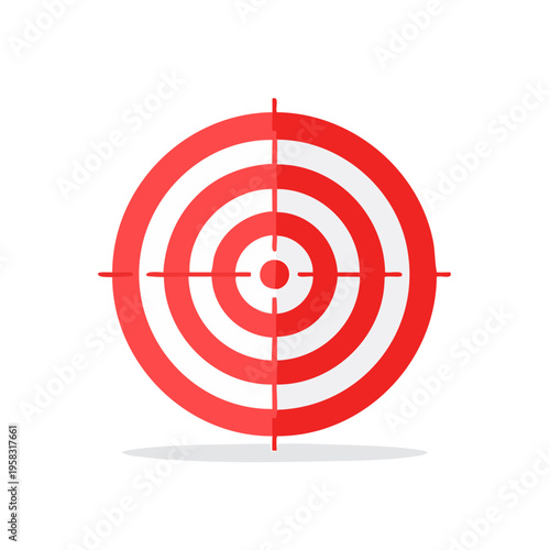 Red and white circular target with crosshairs and a bullseye centered on white