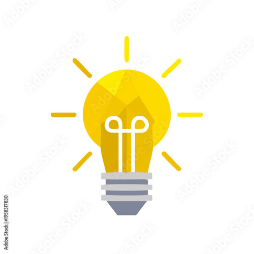 Bright yellow geometric light bulb radiating energy and ideas graphic illustration