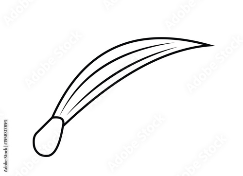 A black and white line drawing of a scythe