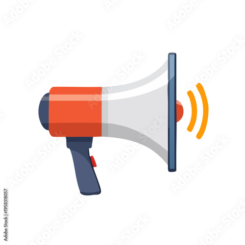 Bright Orange and White Megaphone Amplifying Sound Waves with Red Button