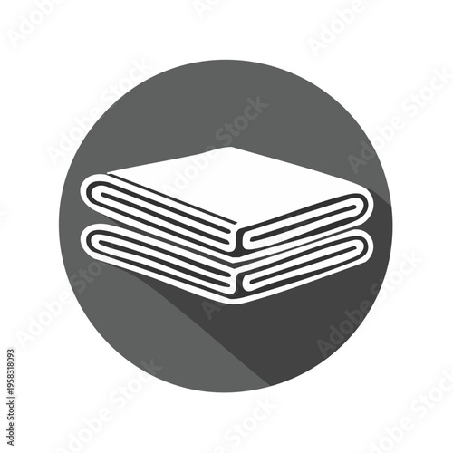 Stack of folded white cloths or fabric icon in a dark gray circle with a shadow