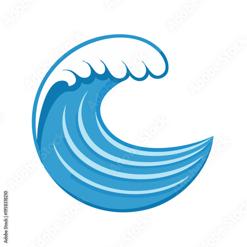 Stylized Blue Wave Cresting and Breaking in Dynamic Motion