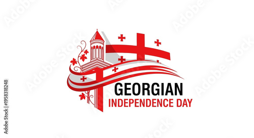 Georgia Independence Day Celebration Emblem with Flag and Tower