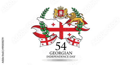 Georgia Independence Day Emblem with Flag, Coat of Arms, and Map