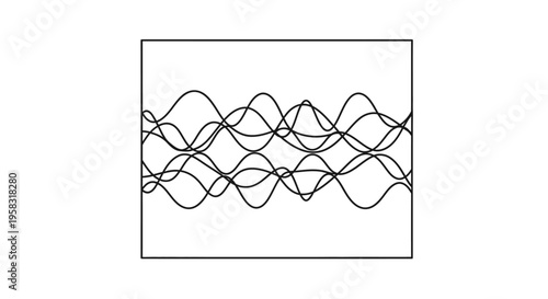 Abstract Sound Wave Line Art Icon, Audio Signal Visualization on Isolated White Background