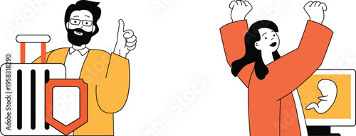 Professional and enthusiastic team celebrating success with modern technology