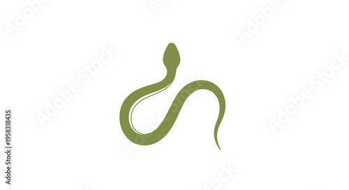 Green Snake Silhouette on White Background