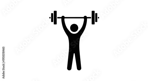 Strong Person Lifting Heavy Barbell Overhead, Strength Training Exercise, isolated white background.