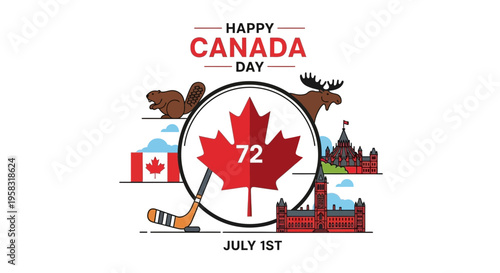 Happy Canada Day 72nd Anniversary Celebration with Icons