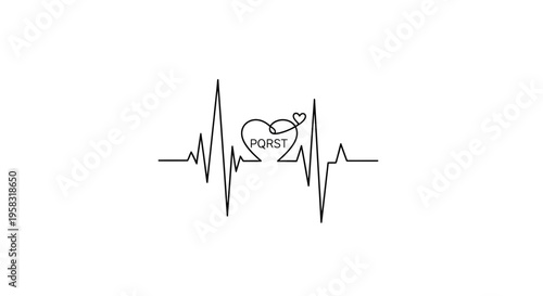 Heartbeat line with PQRST and heart symbol, cardiology concept