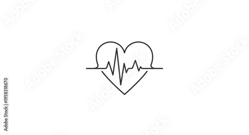 Heartbeat EKG Line Icon, Cardiology Symbol, Medical Health Care Concept