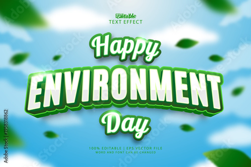 Happy Environment Day Editable Text Effect Style 3d Bold Green Colours with Leaf