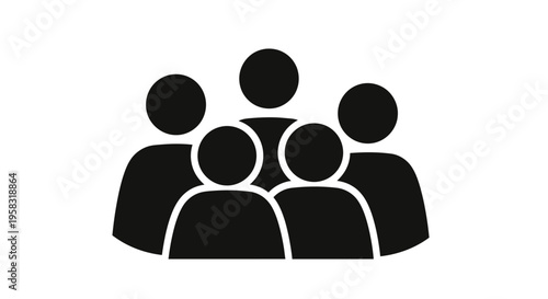 Group of Five People Silhouette Icon Standing Together in a Bright Studio