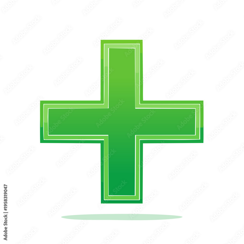 Fototapeta premium Green layered plus symbol vector graphic with gradient