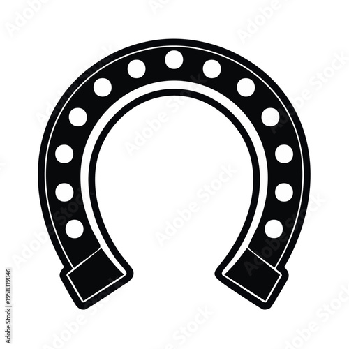 Simple Black Horseshoe Symbol with Decorative Dots Icon