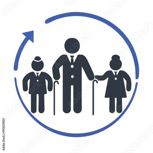 Generational Family Icon with Circular Arrow Indicating Continuity