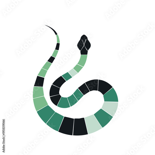 Abstract segmented serpent in shades of green and black