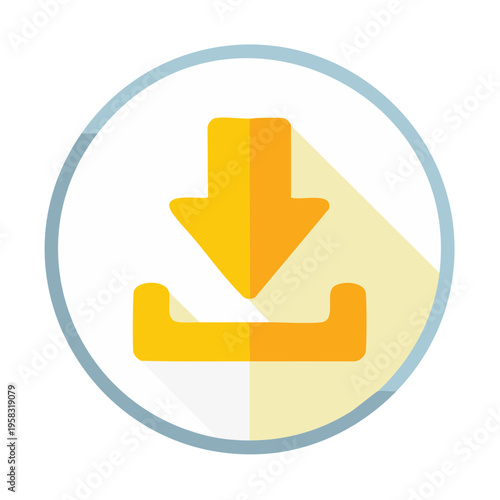 Orange download arrow icon within a circular frame with a long shadow effect