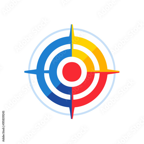Colorful concentric circles target symbol with four distinct colored quadrants