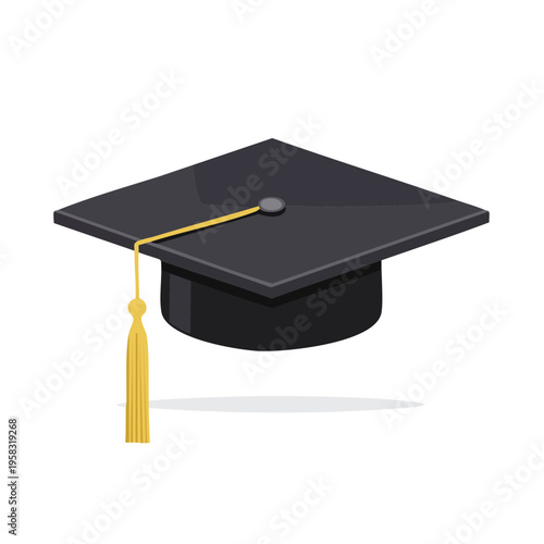 Classic black graduation cap with a yellow tassel angled to the side academic achievement symbol