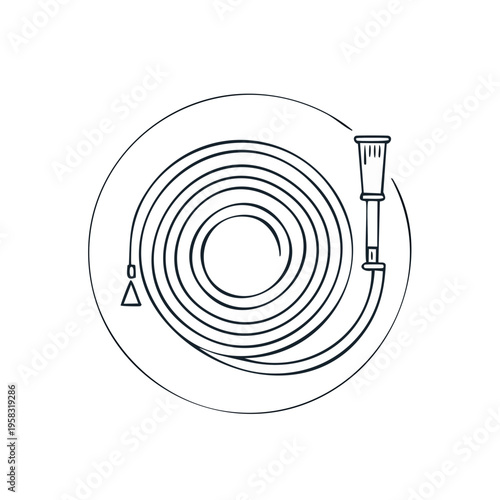 Garden Hose and Nozzle Icon Line Drawing