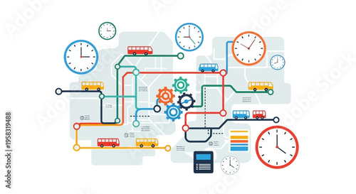 Complex System of Gears and Clocks Illustrating Time Management.