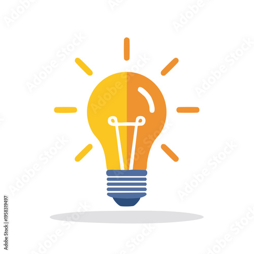 Bright idea concept illustration of a glowing light bulb with radiating lines on white background