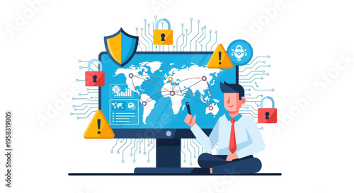 Cybersecurity Expert Presenting Global Network Security Strategy.