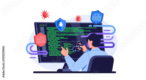 Cybersecurity expert protecting computer system from viruses.