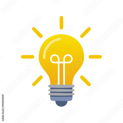 Bright glowing yellow light bulb representing an idea inspiration innovation and creativity