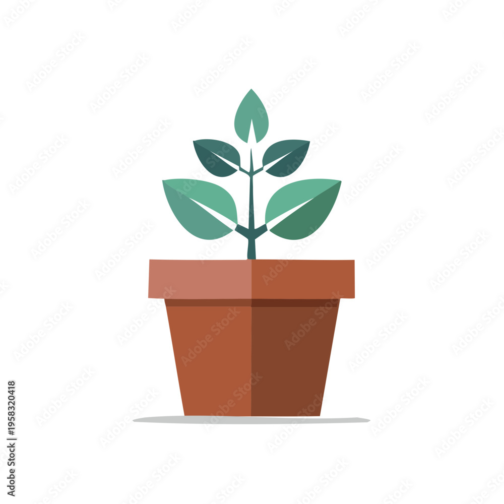 Obraz premium Green plant growing in a terracotta pot flat icon style