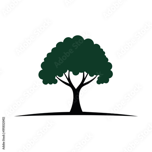 Stylized Silhouette of a Lush Green Tree with a Broad Canopy and Strong Trunk