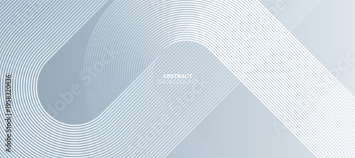 Abstract white and grey gradient geometric background. White diagonal rounded lines pattern. Minimal geometric.