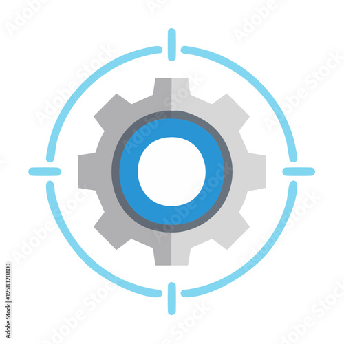 Gear in crosshairs icon symbolizing precision engineering and mechanical solutions