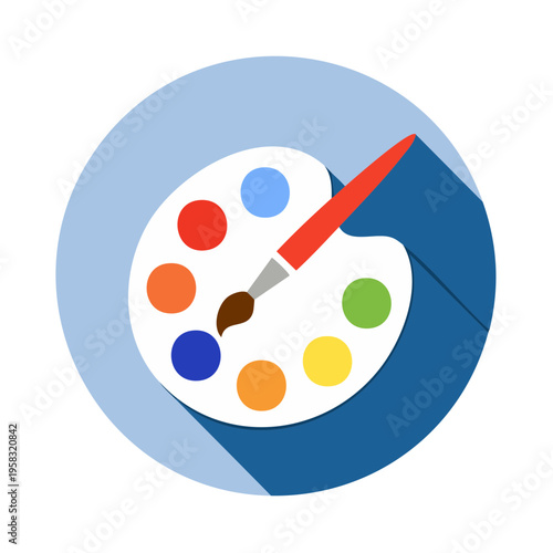 Artist's paint palette with a brush and colorful dots of paint