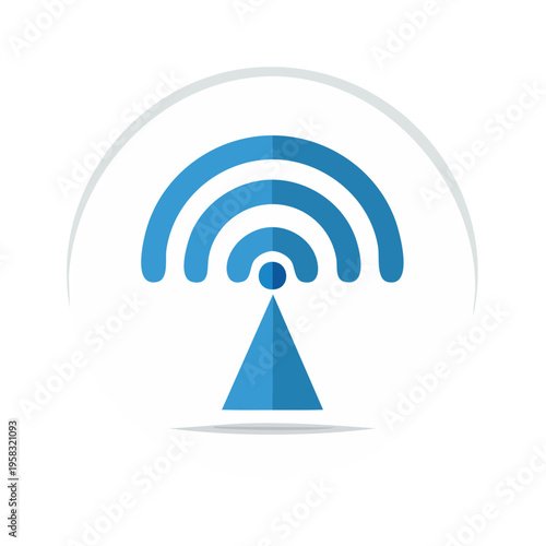 Blue Wi Fi signal tower icon in a circle representing wireless technology and connectivity