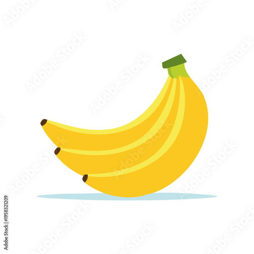 Bunch of ripe yellow bananas with green stems isolated on white