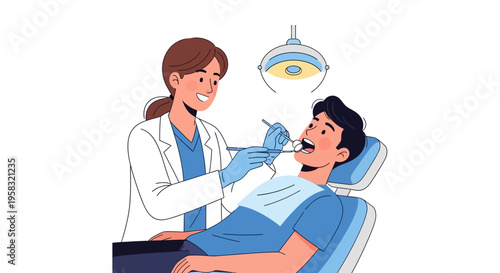 Dentist examining patients teeth with dental tools.