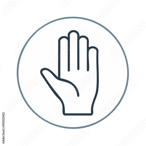 Palm hand gesture icon in circle, symbolizing stop, warning, or prohibition