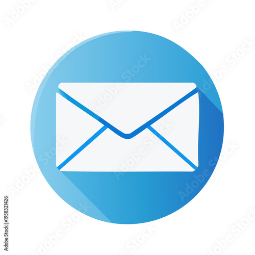 Clean blue circle with white envelope icon and long shadow