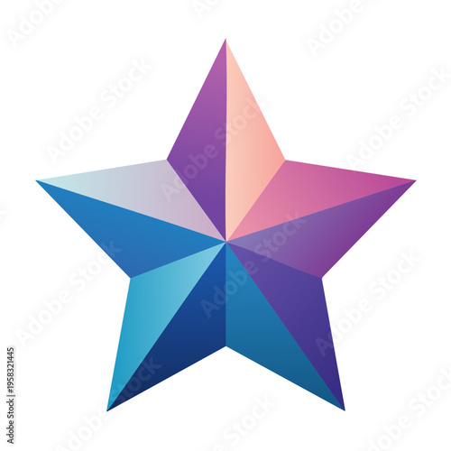 Geometric star shape with gradient colors of blue, purple, and pink, isolated on white