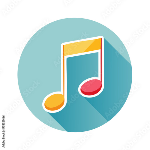 Brightly Colored Musical Note Icon on Teal Circular Background