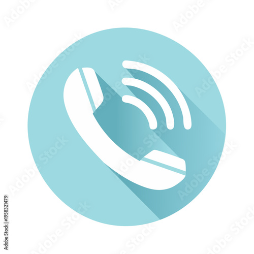 White Telephone Handset Icon with Sound Waves and Long Shadow