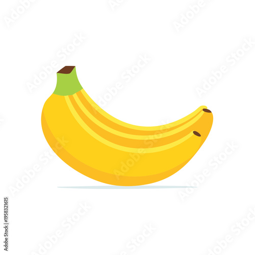 Bright Yellow Bananas with Green Stem Illustration Simple Style