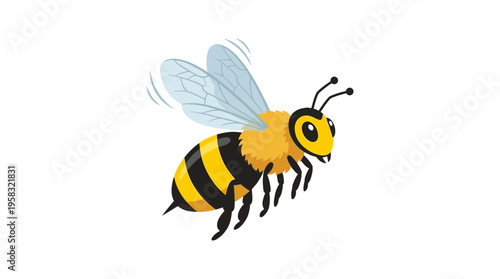 Cute Cartoon Bee Flying with Wings Spread Open.